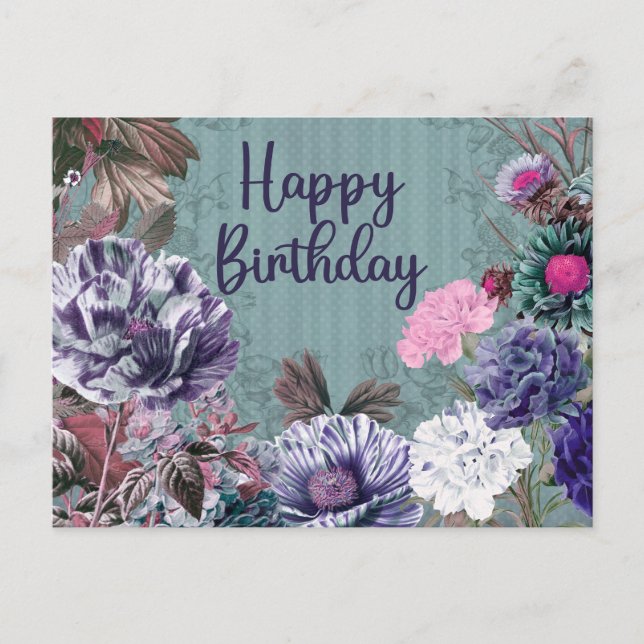 Postal Flores vírgenes de color de cumpleaños feliz (Anverso)