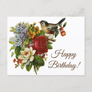 Postal Flores vírgenes vibrantes y cumpleaños feliz para