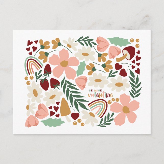 Postal Flores y arcoiris Valentine (Anverso)