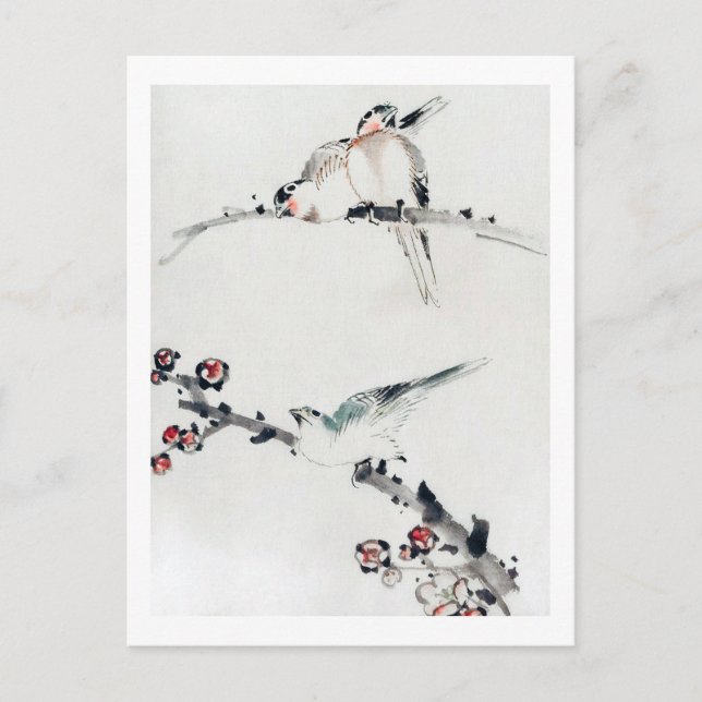 Postal Flores y aves de ciruela, Hokusai, Ukiyo-e (Anverso)