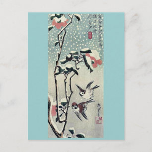 Postal Flores y camellias en la nieve de Ando, Hiroshige