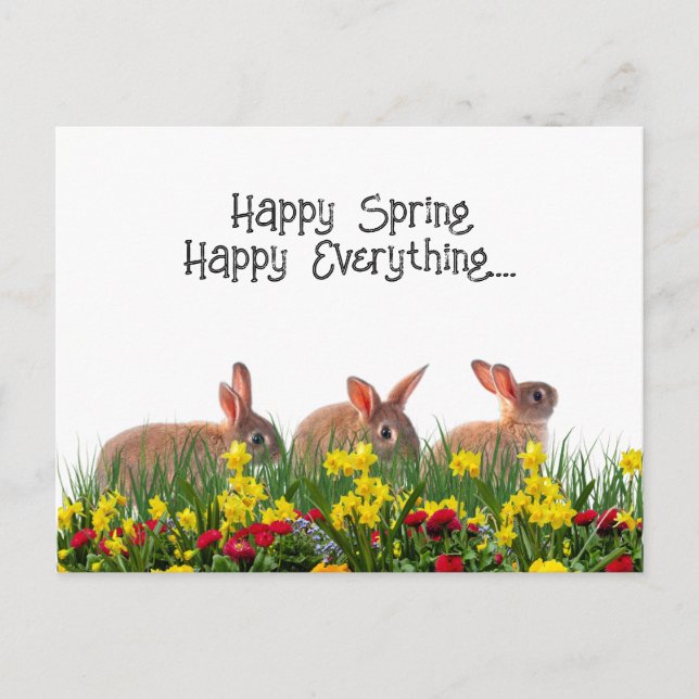 Postal Flores y conejos de primavera felices (Anverso)