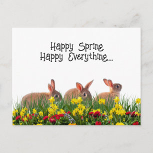 Postal Flores y conejos felices de primavera