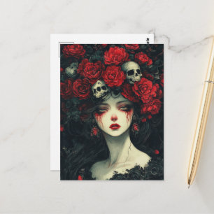 Postal Flores y cráneos rojos de Persephone