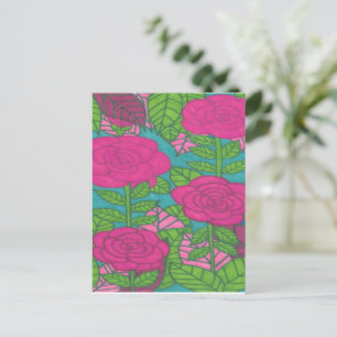 Postal Flores y follaje tropical rosa y verde