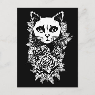 Postal Flores Y Gato Gótico