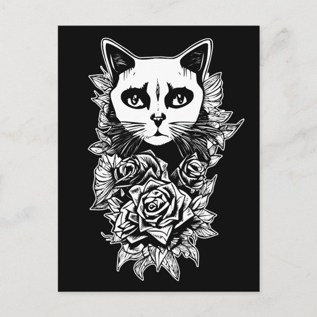 Postal Flores Y Gato Gótico (Anverso)