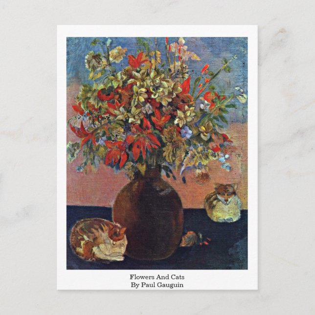 Postal Flores Y Gatos De Paul Gauguin (Anverso)