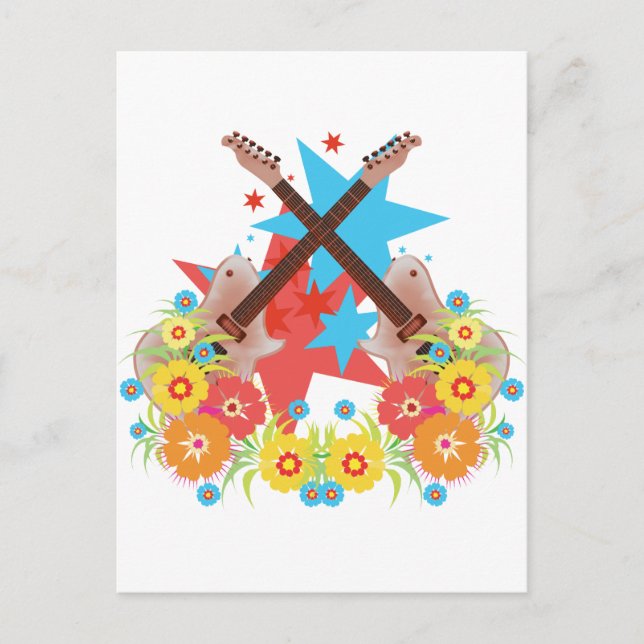 Postal Flores y guitarras rosas (Anverso)