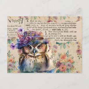 Postal Flores y lechuza vintage