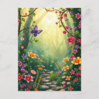 Flores y mariposa en una selva tropical encantada