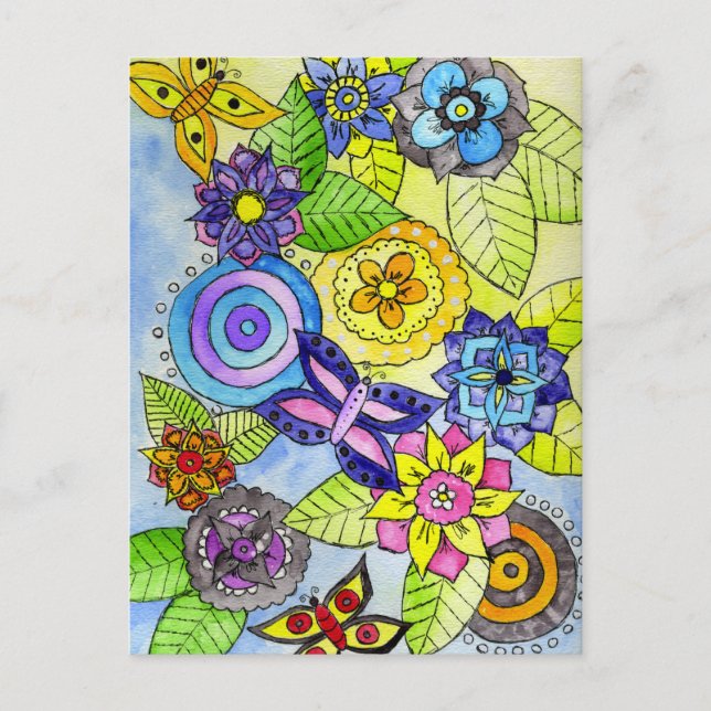 Postal Flores y mariposas (Anverso)