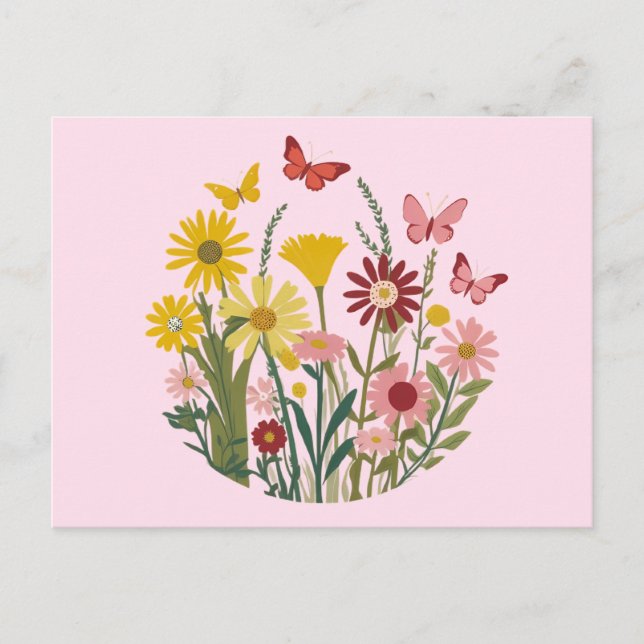 Postal Flores y mariposas (Anverso)