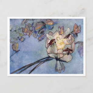 Postal Flores y mariposas por Warwick Goble Post