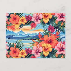 Postal Flores y paisajes tropicales coloridos