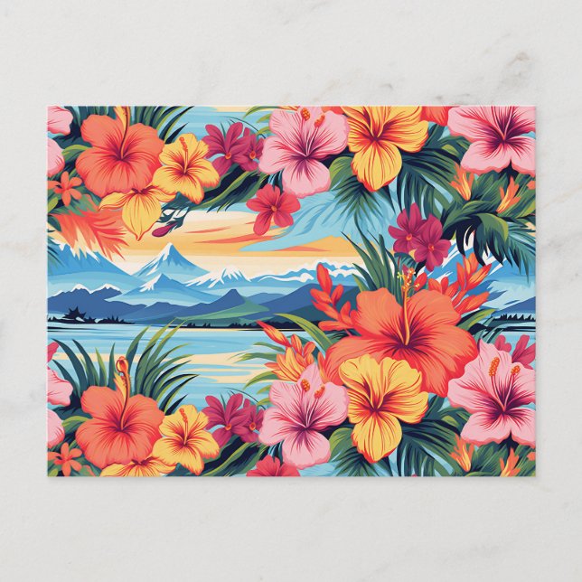 Postal Flores y paisajes tropicales coloridos (Anverso)