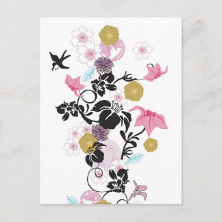 Postal Flores y pájaros japoneses
