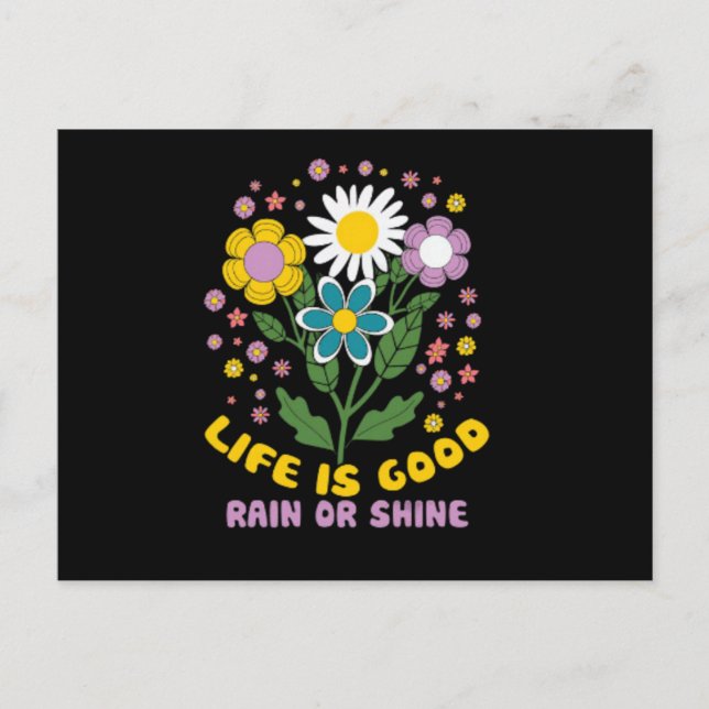 Postal flores y palabras la vida es buena o brillante (Anverso)