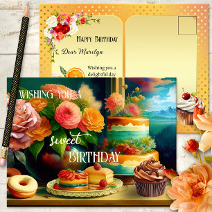 Postal Flores y pastel