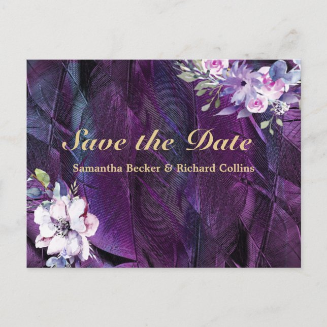 Postal Flores y plumas elegantes (Anverso)