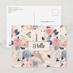 Postal Flores y Torre Eiffel Patrón de viaje de París