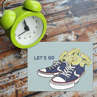Postal Flores y zapatillas azules vamos