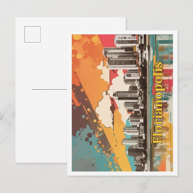 Postal Florianopolis Brasil Ilustracion de viajes de arte (Anverso / Reverso)