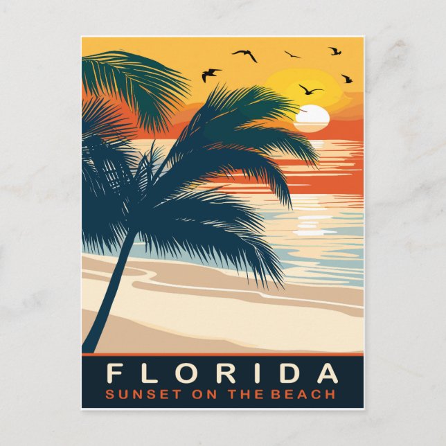 Postal Florida, atardecer en la playa, viajes (Anverso)