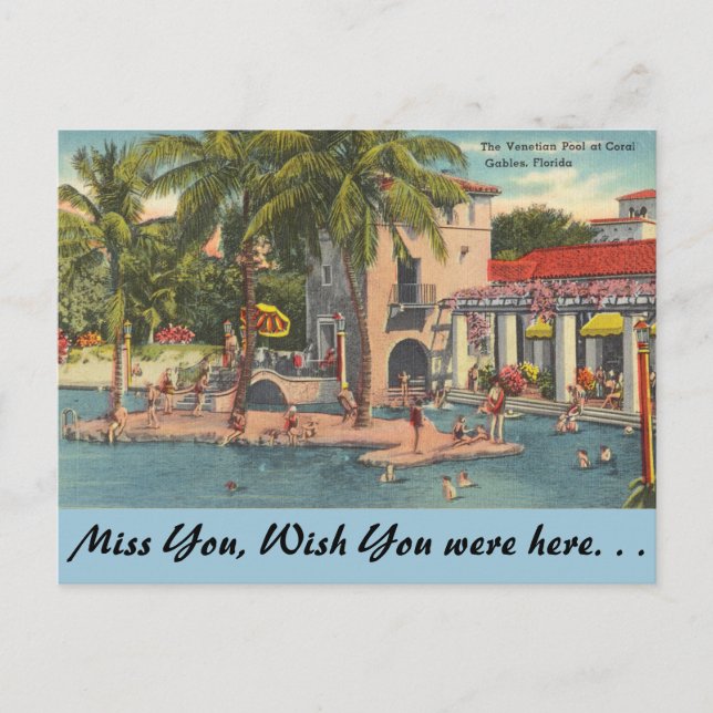 Postal Florida, Coral Gables, Piscina veneciana (Anverso)