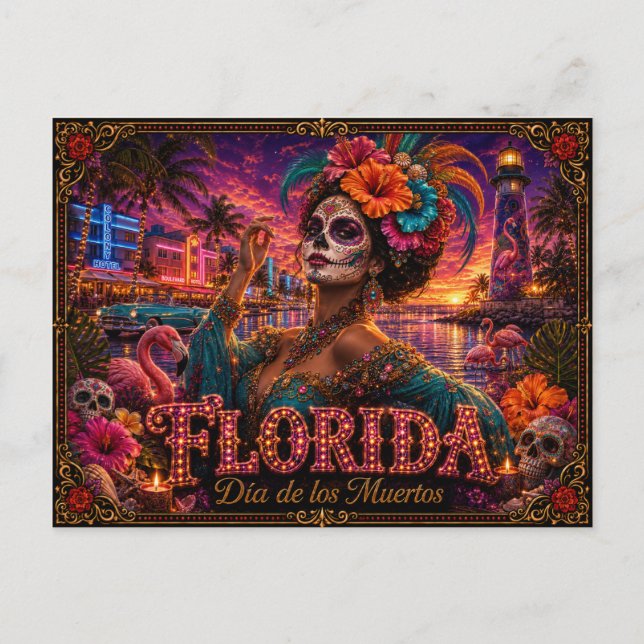 Postal Florida Día de los Muertos Retro (Anverso)