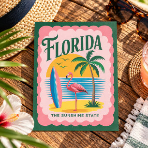 Postal Florida El Estado del Sol Flamenco de Playa Vintag