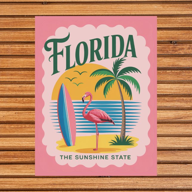 Postal Florida El Sunshine State Retro Flamingo Surf (Florida The Sunshine State Retro Flamingo Surf Postcard
)