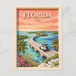 Postal Florida Keys USA Viaje Vintage Tropical Carretera