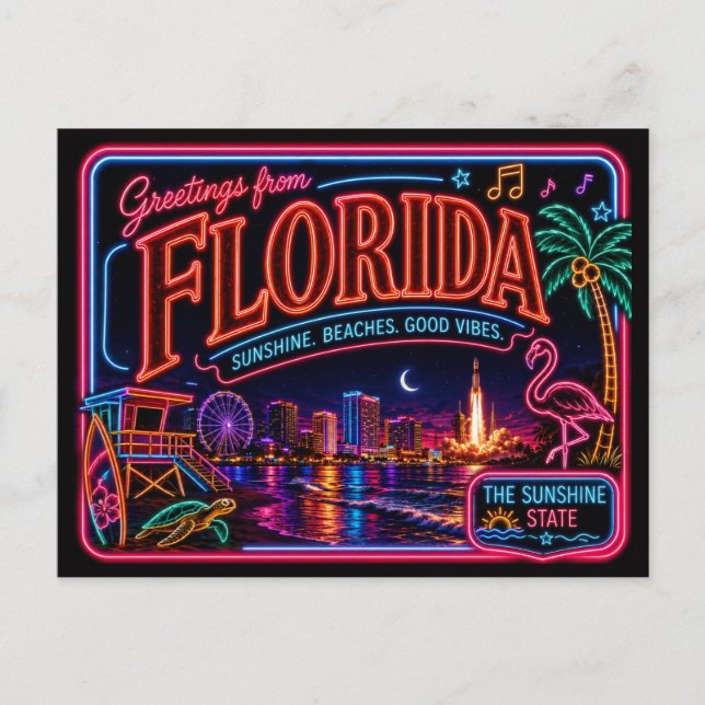 Postal Florida Neon Estado Retro Vintage (Anverso)