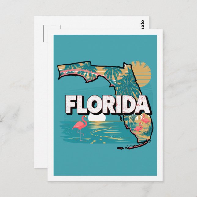 Postal Florida Retro Travel Design Icónico Estados Unidos (Anverso / Reverso)