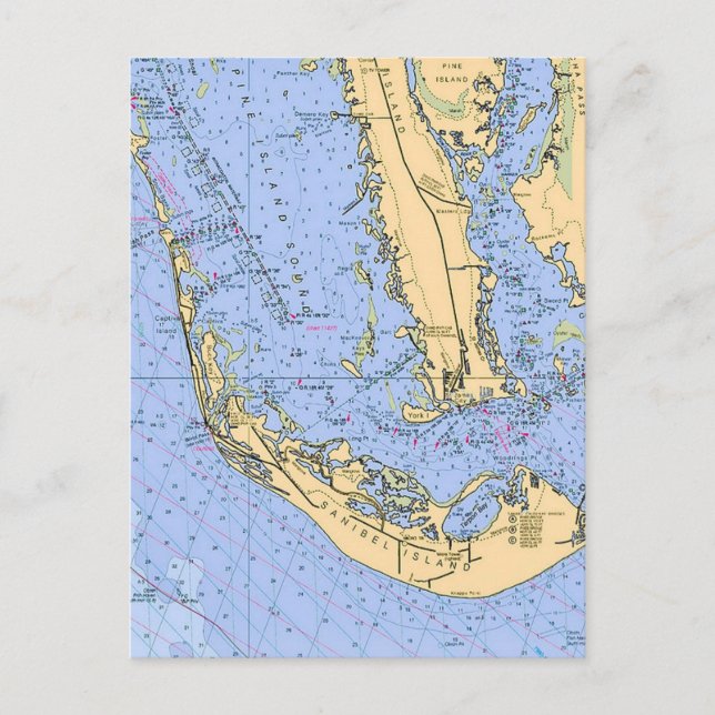 Postal  Florida - Sanibel Captiva Nautical Chart Postcard (Anverso)