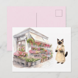 Postal Florista Gata mamá Amantes de gatos siameses en fl