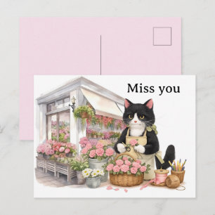 Postal Florista Gata mamá Amantes de gatos Tuxedo Te echa