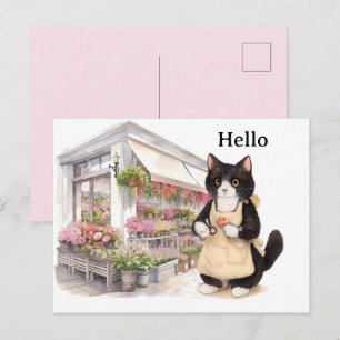 Postal Florista Gato mamá Gatos esmoquin amantes Hola Sal