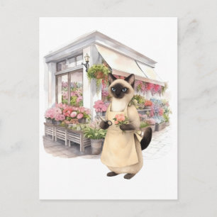 Postal Floristería Gata mamá Amantes de gatos siameses en
