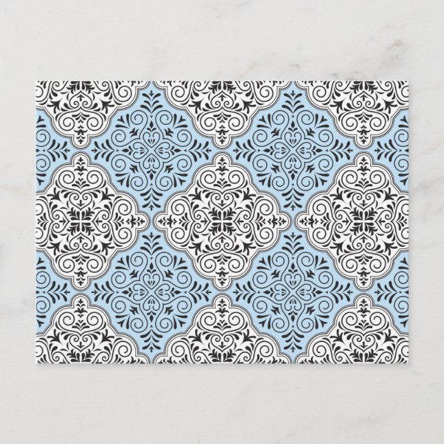 Postal Floritura de patrón rococó azul (Anverso)