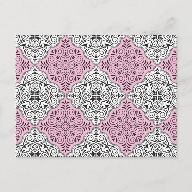 Postal Floritura de patrón rococó rosa (Anverso)