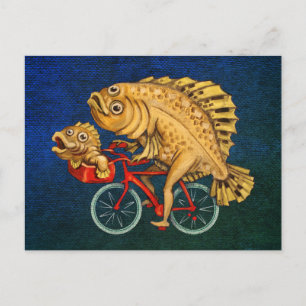 Postal Flounder Montando Una Pintura De Bicicletas