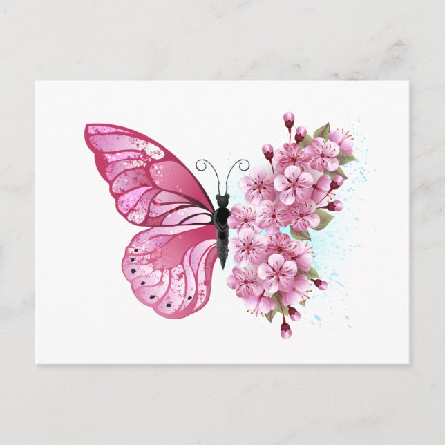 Postal Flower Butterfly with Pink Sakura (Anverso)