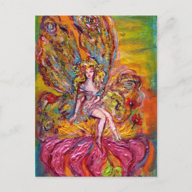 Postal FLOWER FAIRY ON the PINK IRIS fantasy (Anverso)