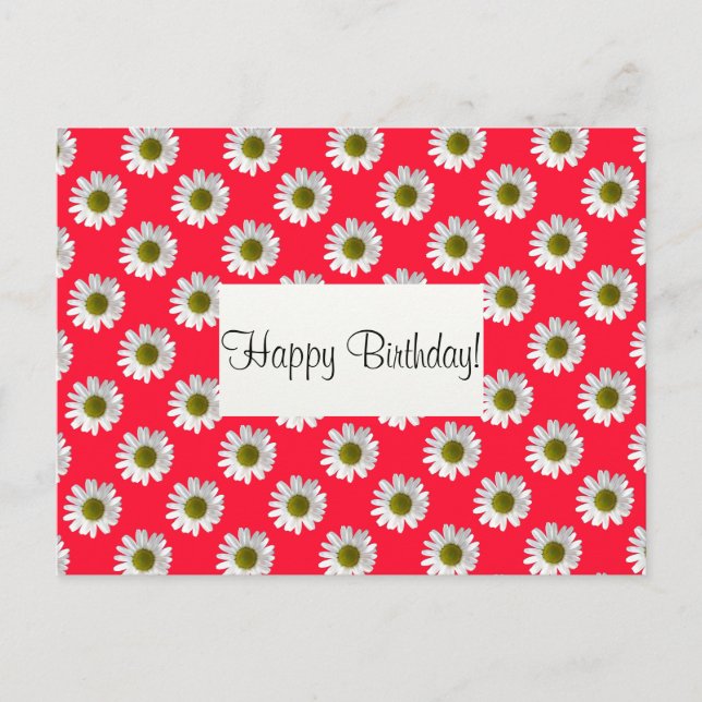 Postal Flower florales daisises sobre el rosa rojo (Anverso)
