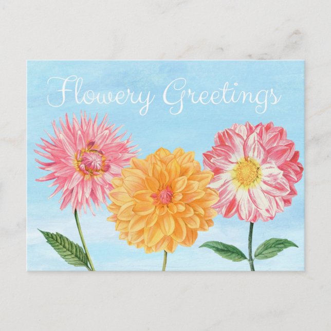 Postal Flower Greetings Floral Ilustracion Floral (Anverso)