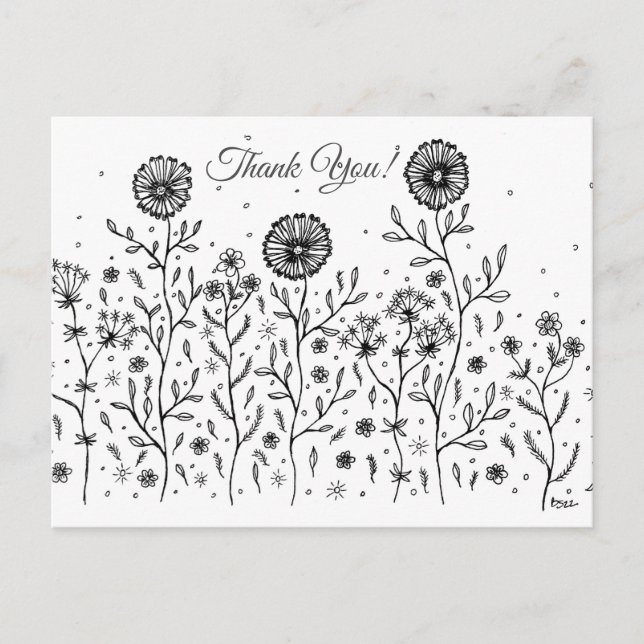 Postal Flower Meadow Line Art ¡Gracias! (Anverso)
