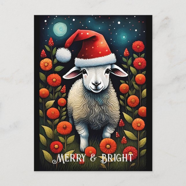 Postal Flower Santa Cute Baby Sheep Navidades (Anverso)