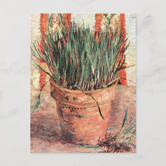 Postal Flowerpot de Still Life w Chives de Vincent van Go (Anverso)